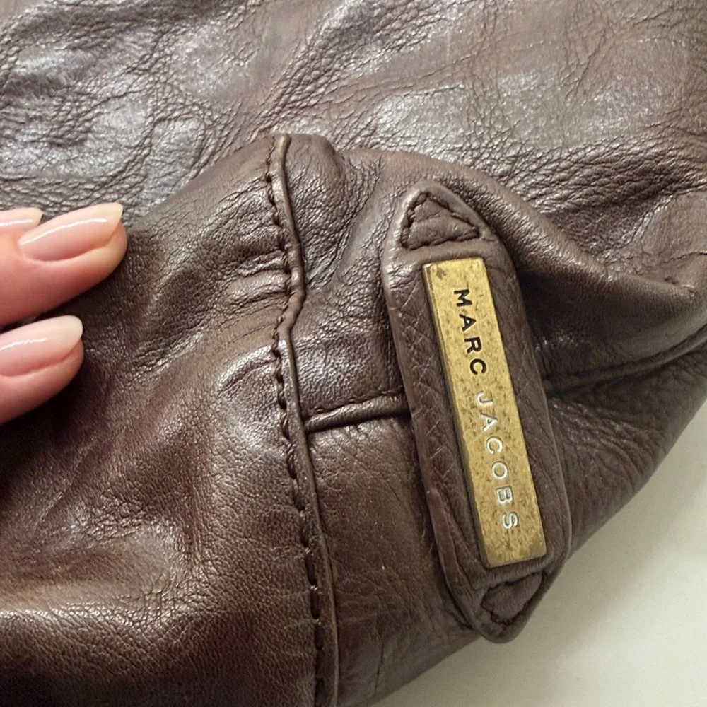 Marc Jacobs Dark Brown Leather Hobo Shoulder Bag with Gold Hardware